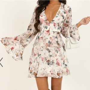 NWT- Showpo. White Floral Dress
